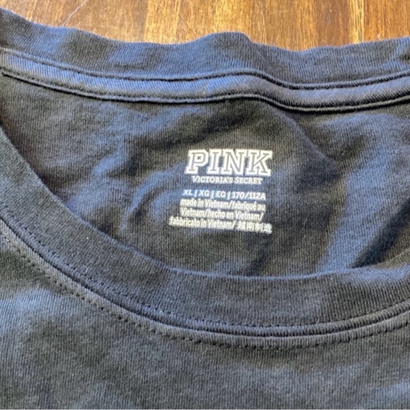 PINK Victoria's Secret Black Tee with Blue Tie-Dye Sleeves - Picture 2 of 5